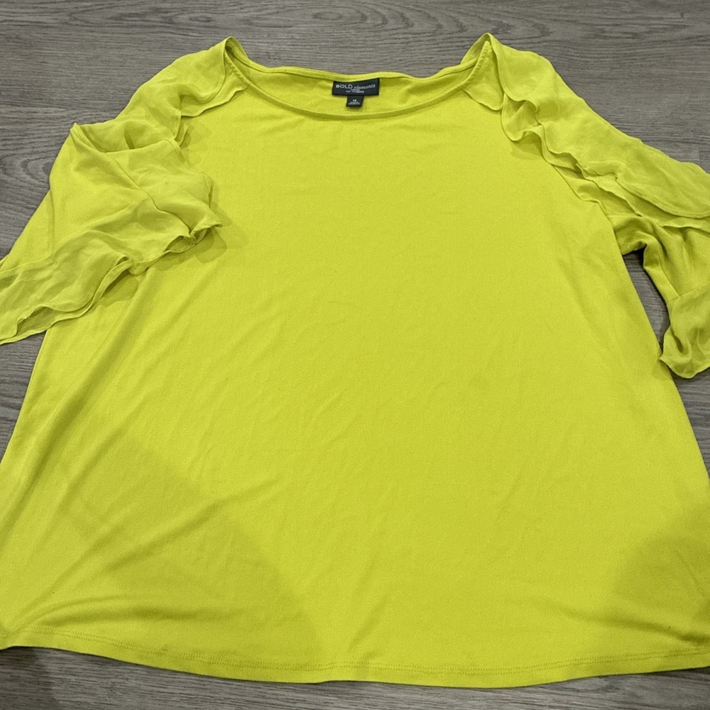 Bold Elements Womens Neon Yellow/Green Ruffle Flutter Sleeve Stretch Size 1X